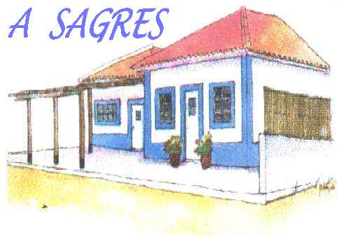 Eine handkolorierte Zeichnung, die eine Aussenansicht des  a sagres  von joao pedro in Sagres darstellt.