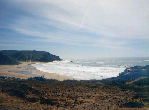 Eine seitliche Ansicht auf unserem Lieblings-Strand, dessen Gesamtausdehnung ca. 1,5 km betrgt.
Aufgenommen auf dem steinigen Weg entlang der Klippen oberhalb von Carrapateira,
der auch zu dem genialen restaurante  Mar a Vista  fhrt.