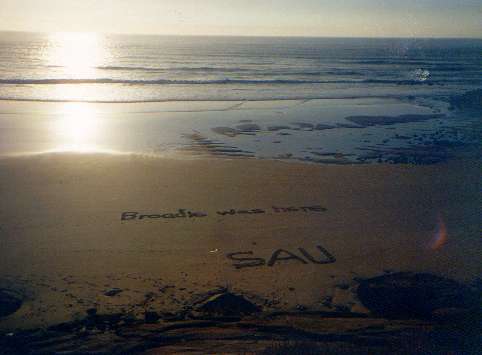 Spte Strand-Eindrcke mit unerklrlichen Inschriften im Sand;
das mu von der zurckweichenden Ebbe freigelegt worden sein ...
und schon wieder diese unerklrlichen bereinstimmungen zwischen der portugiesischen Sprache und dem Schwbischen.